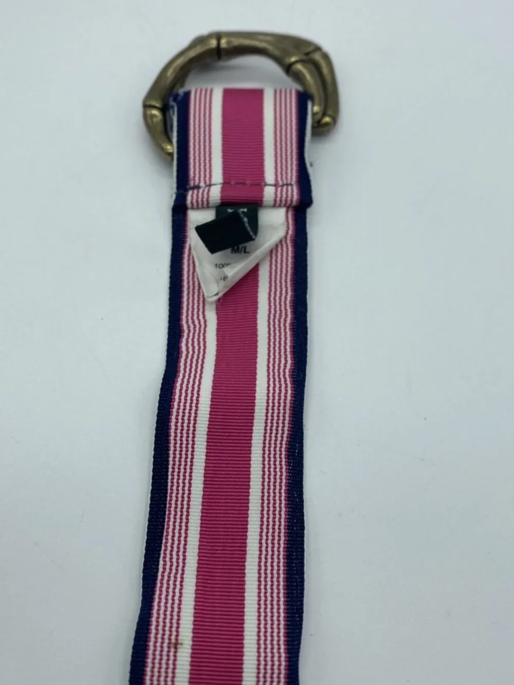 J Crew Pink Blue White Stripe D-Ring Belt Women's Size L End to End 43" - Picture 8 of 14